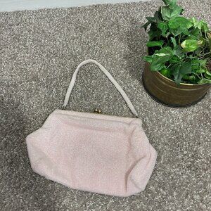 Vtg Hand Beaded Magid Glass Beaded Kiss Clasp Clutch Purse Pink Made In France